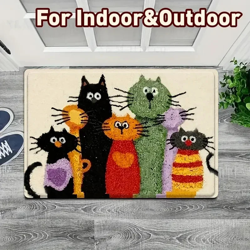 Cute Cat Pattern Door Mat "Goodbye" and "Hello!" Welcome Floor Mat Perfect Entrance Living Room Kitchen Door Mats Decoration