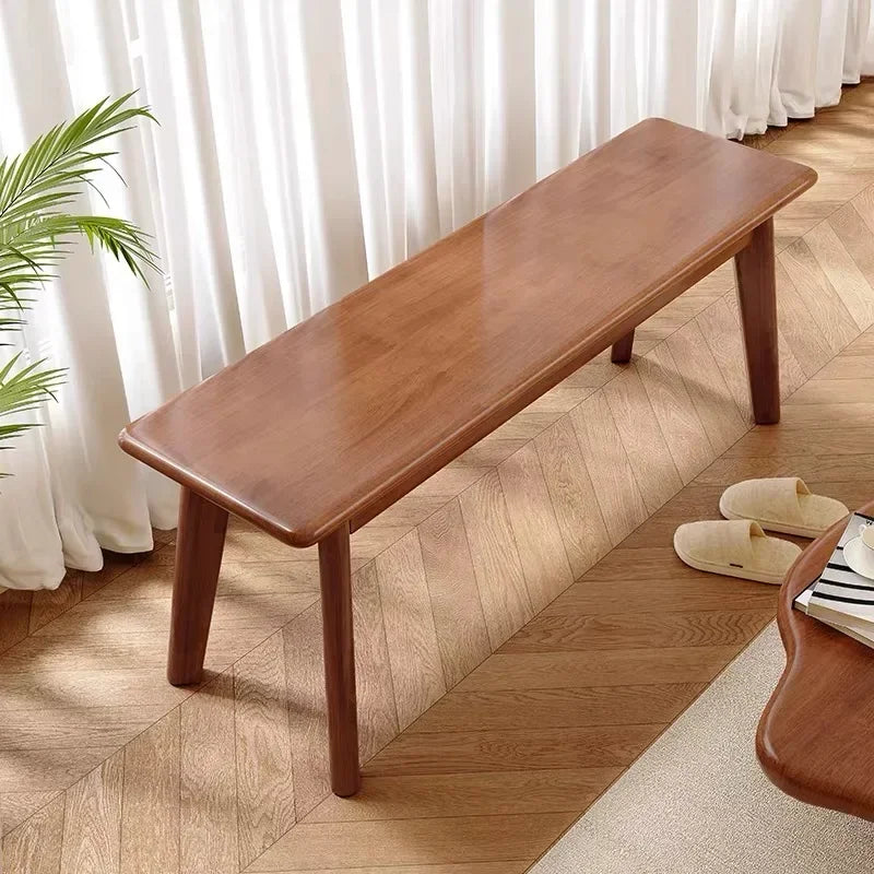 Nordic Solid Wood Long Bench – Modern Log Dining & End-of-Bed Bench