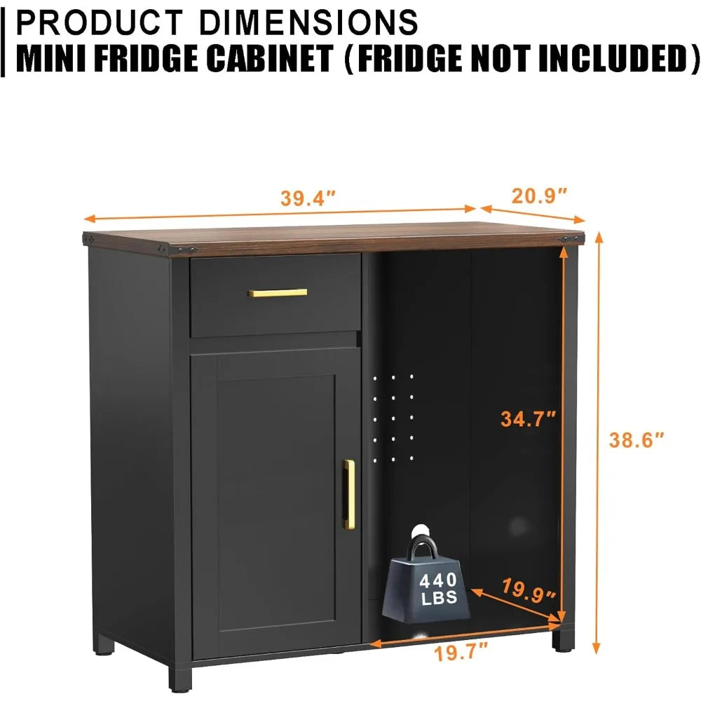 Modern Coffee Bar Cabinet with Mini Fridge Space – Compact Liquor & Wine Stand