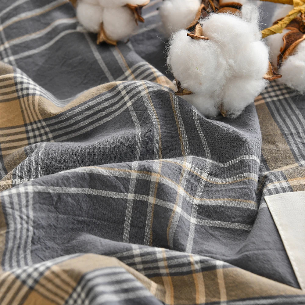 Cotton Duvet Cover Set – Japanese Grid Style (King Size, 220×240)