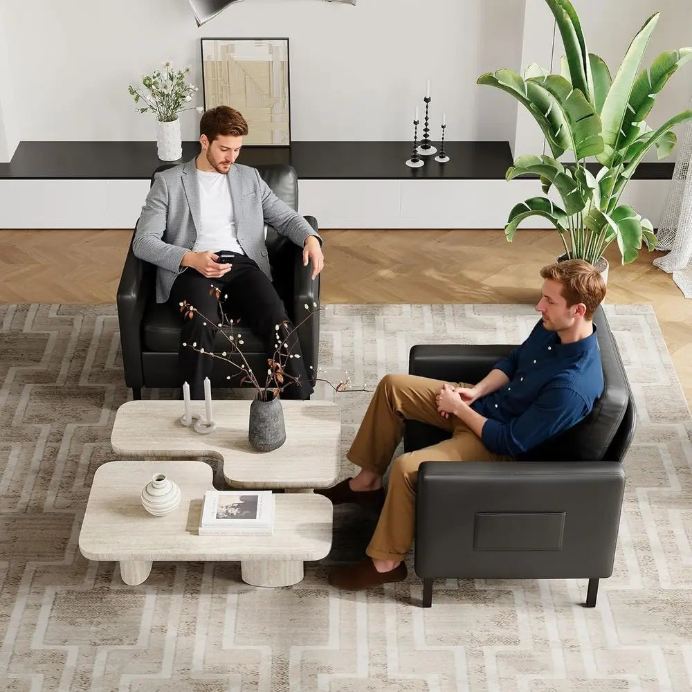 Black Leatherette Accent Chairs – Set of 2 with Arms and Metal Frame