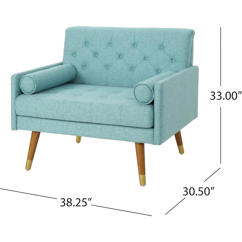 Mid-Century Style Upholstered Armchair with Tufted Back, Blue Accent Chair for Living Room or Bedroom, Single Sofa for Modern Ho