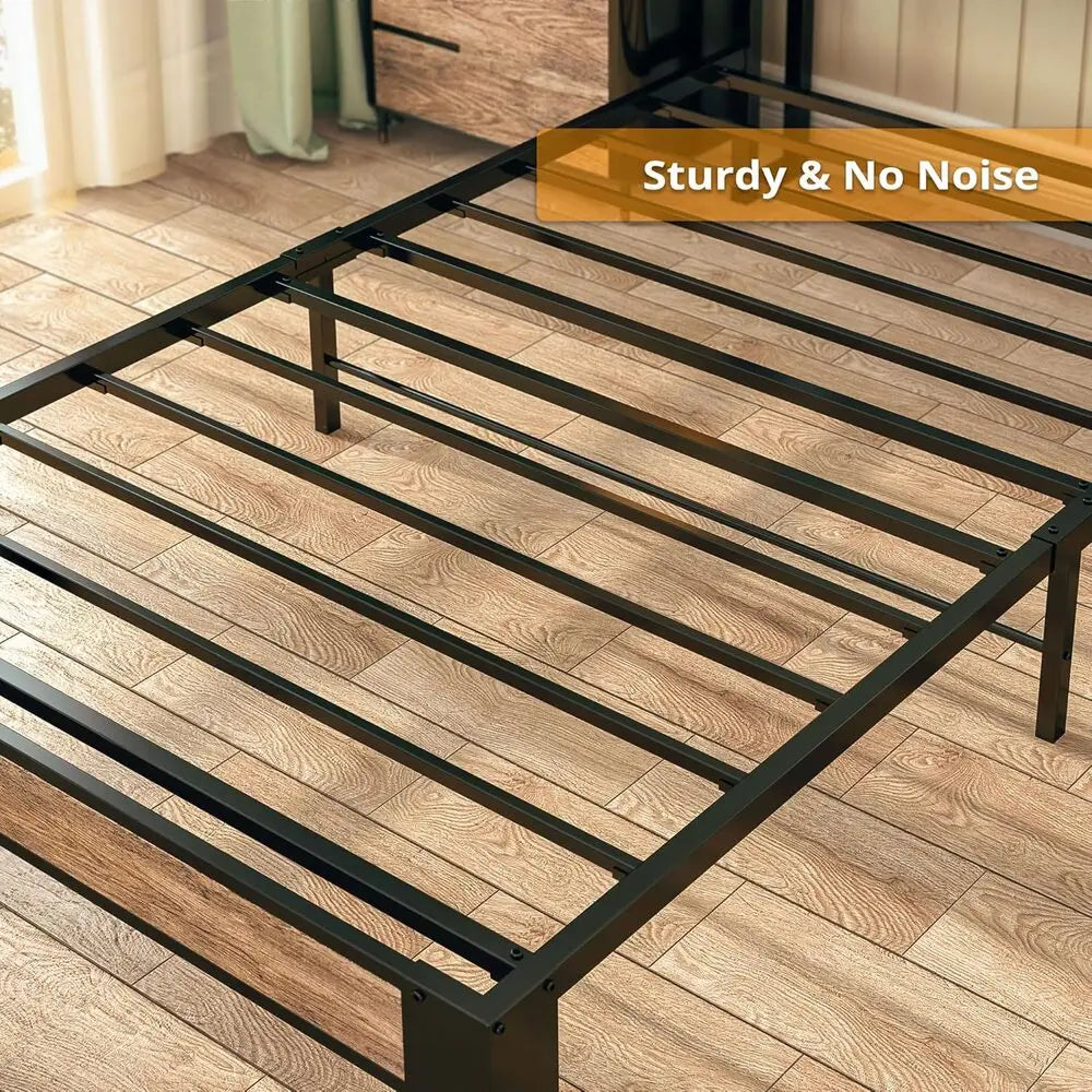 Twin Bed Frame with Storage Headboard & Charging Station – Solid, Noise-Free Platform Bed