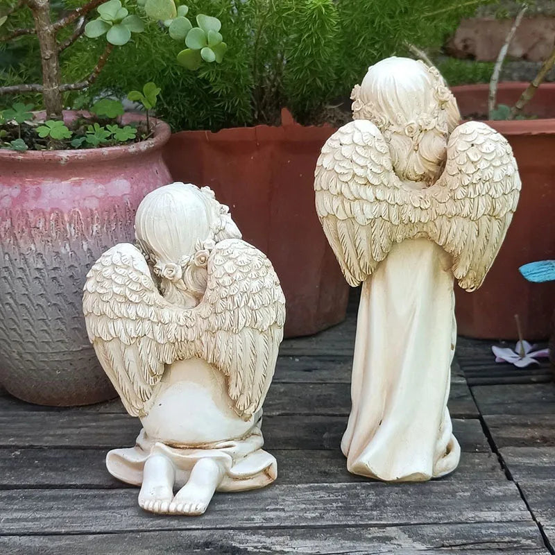 Outdoor Vintage Girl Prayer Angel Figurines Resin Ornaments Garden Balcony Statue Decoration Courtyard Villa Sculpture Crafts