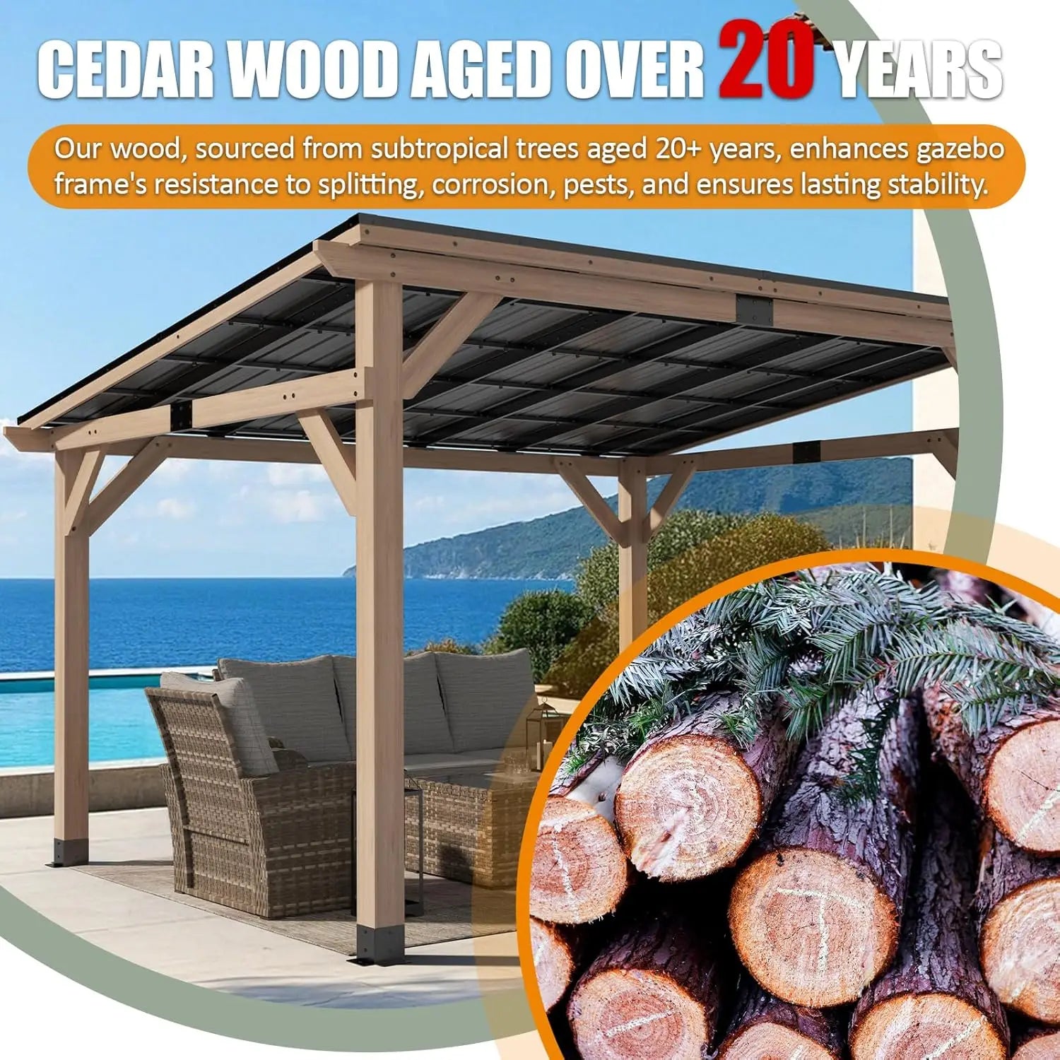 Wood Patio Gazebo – 10 ft × 12 ft Cedar Hardtop Pavilion