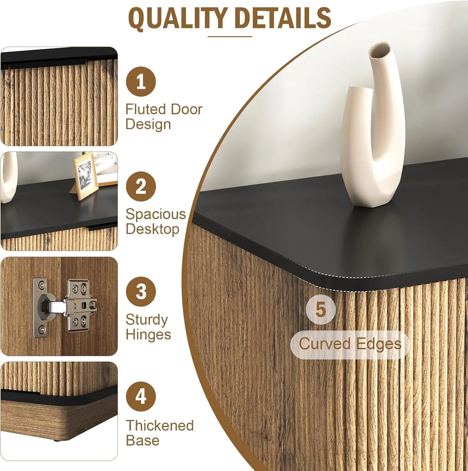 Sideboard Buffet Cabinet with Storage,59'' Walnut Fluted Kitchen Storage Buffet Cabinet with 4 Doors,TV Stand Accent Sideboard