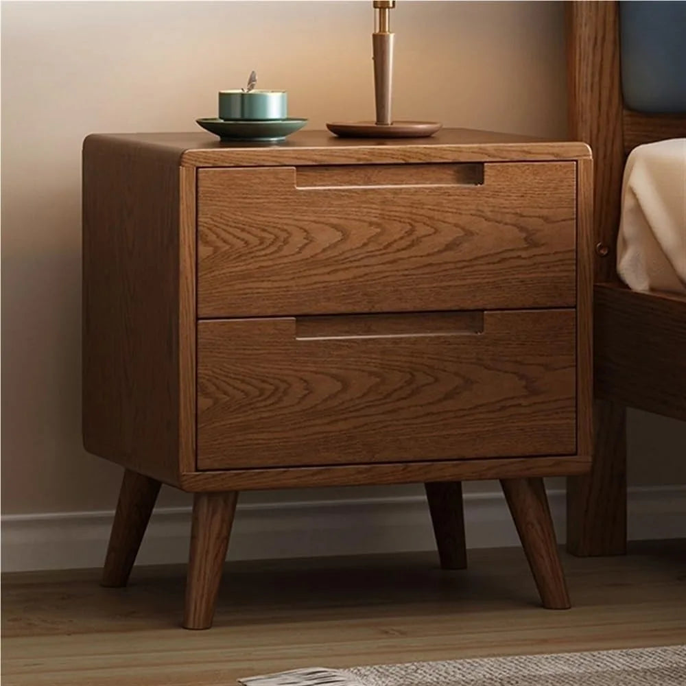 Modern Two-Drawer Wooden Nightstand for Bedroom and Compact Spaces