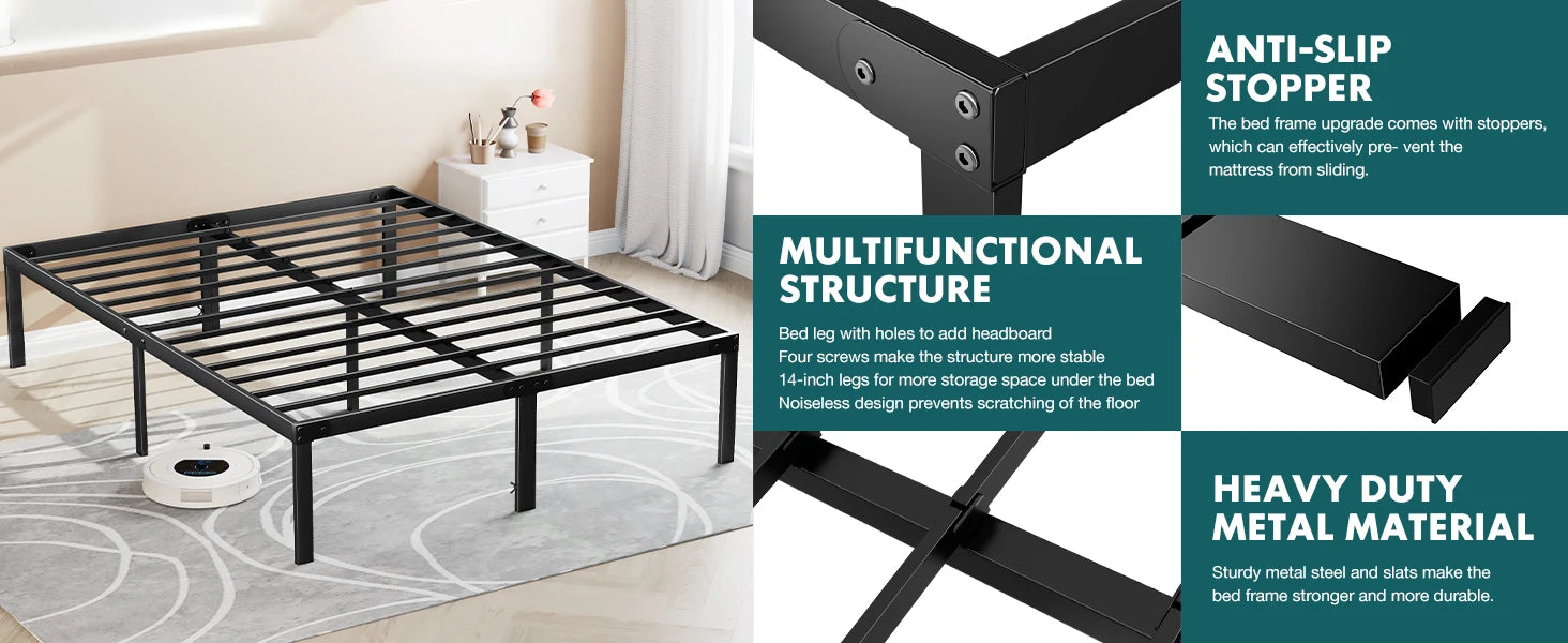 Metal Platform Bed Frame – Twin / Full / Queen / King with Under-Bed Storage
