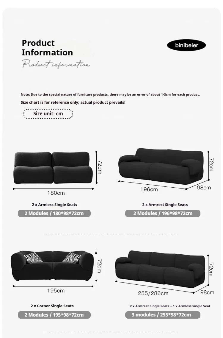 Vacuum-Compressed Modular Sofa, Wabi-Sabi Sherpa Fabric Sectional with High-Elastic Foam, Cream Mid-Century Style, Space Saving