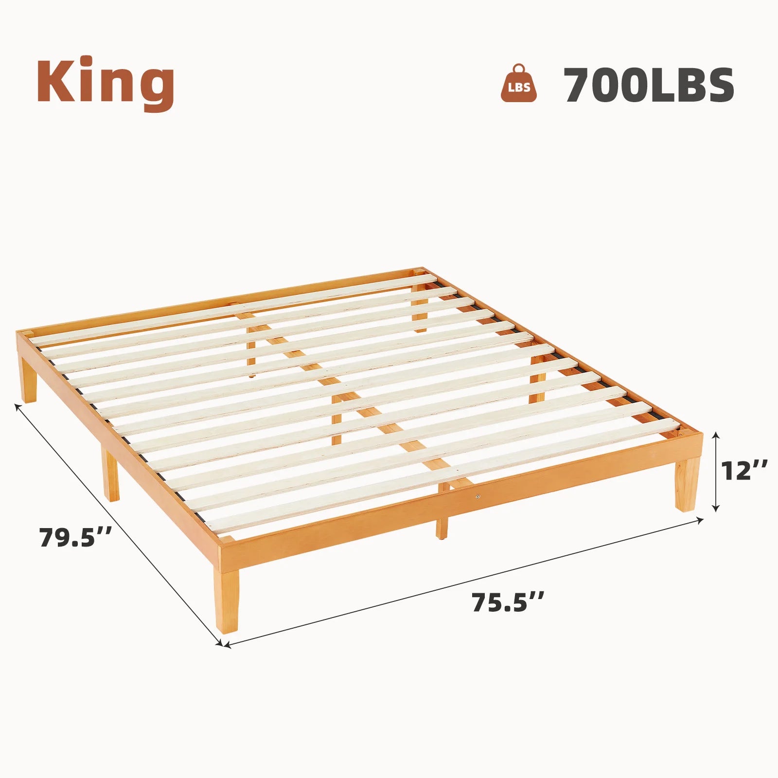 Solid Wood Bed Frame – Multiple Sizes Available with Sturdy Wood Slat Support