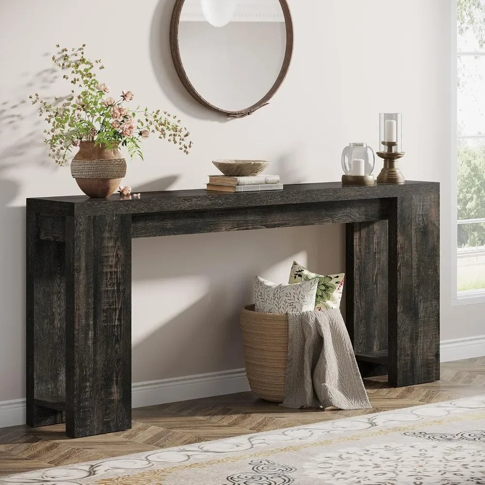 Extra Long Farmhouse Wood Console Table Sofa Table for Living Room Narrow Entryway Accent Table behind Couch