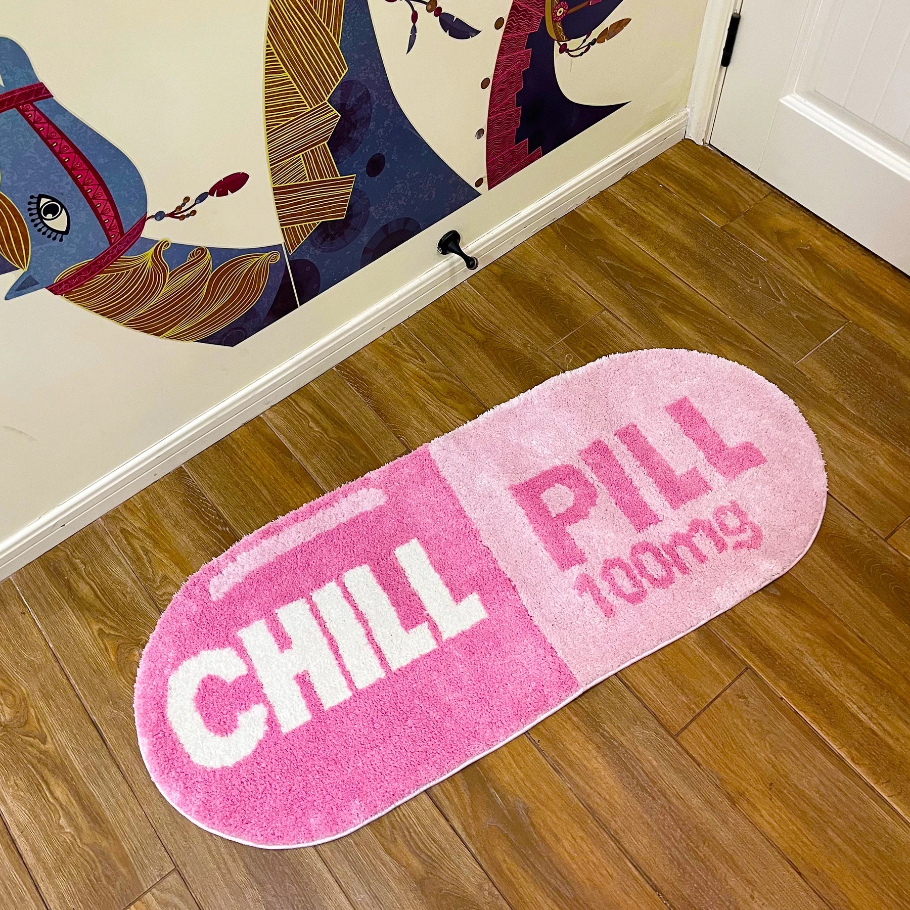 LAKEA Chill Pill Custom Rug Oval Tufted Rug Bath Mat Door Floor Mat Pink Home Decor Carpet Camping Mat Waterproof  Anti-Slip