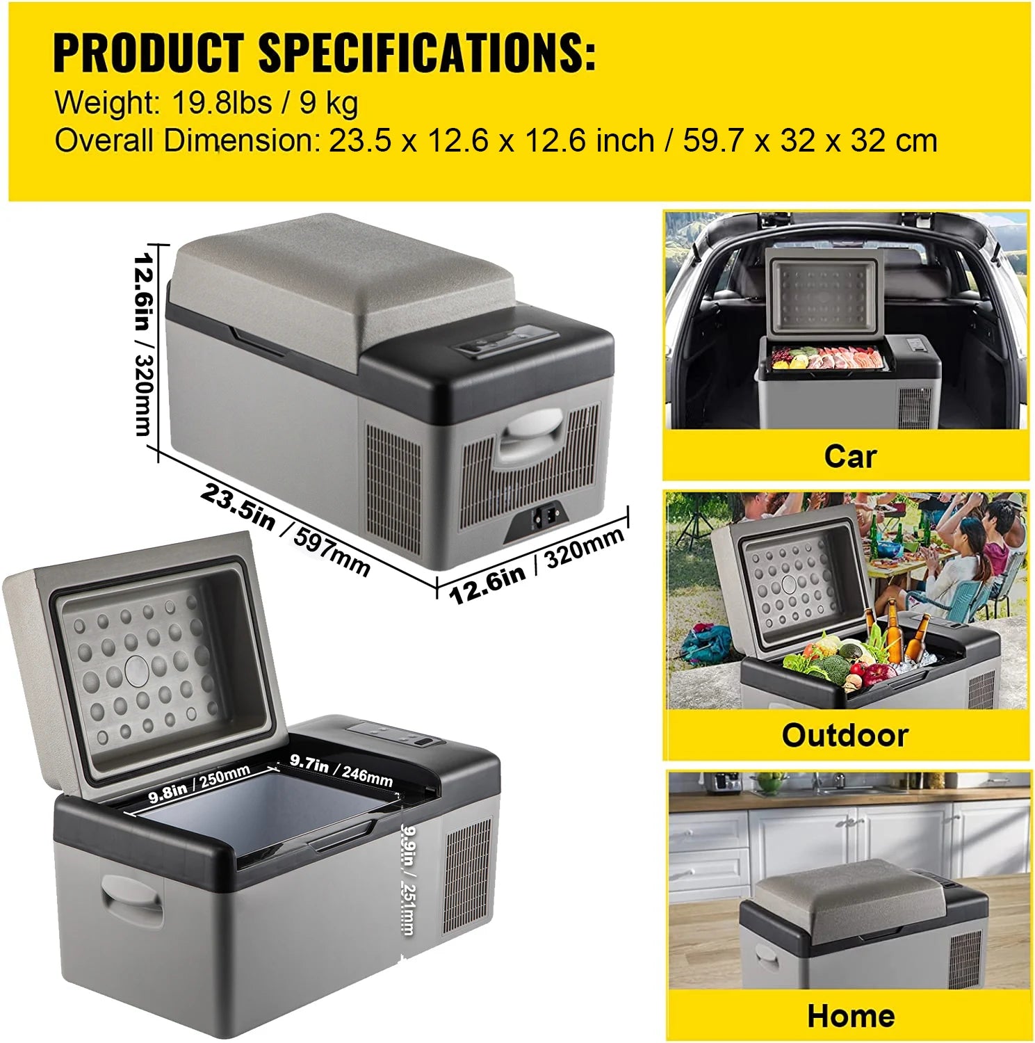 SucceBuy 20L 22L 35L 45L 55L Car Refrigerator Mini Fridge Freezer Portable Compressor Cooler 12/24V DC 110-240V Ice Box