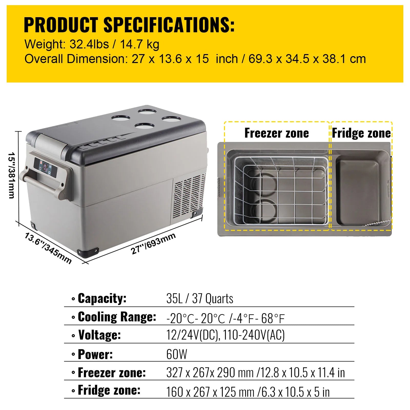 SucceBuy 20L 22L 35L 45L 55L Car Refrigerator Mini Fridge Freezer Portable Compressor Cooler 12/24V DC 110-240V Ice Box