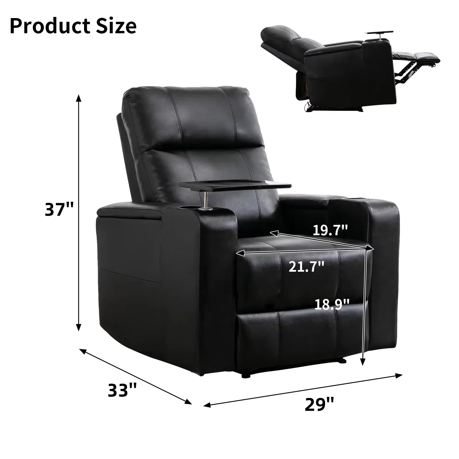 EBELLO Electric Recliner for Living Room Home Theater Seating Leather Reclining Chair Sofa Furniture with Cup Holders USB Ports