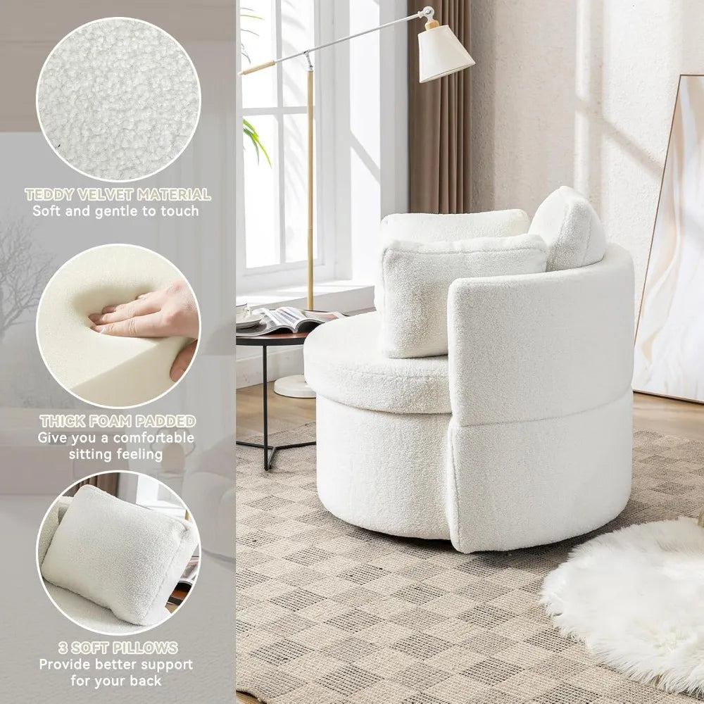 Oversized Swivel Barrel Accent Chair – Modern Bouclé Lounge Club Chair with Pillows