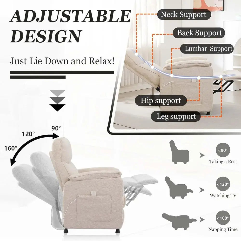 Compact Recliners for Tight Spaces: Adjustable Electric Chairs for Adults - Plush Chenille Recliner with Side Pockets and Remote