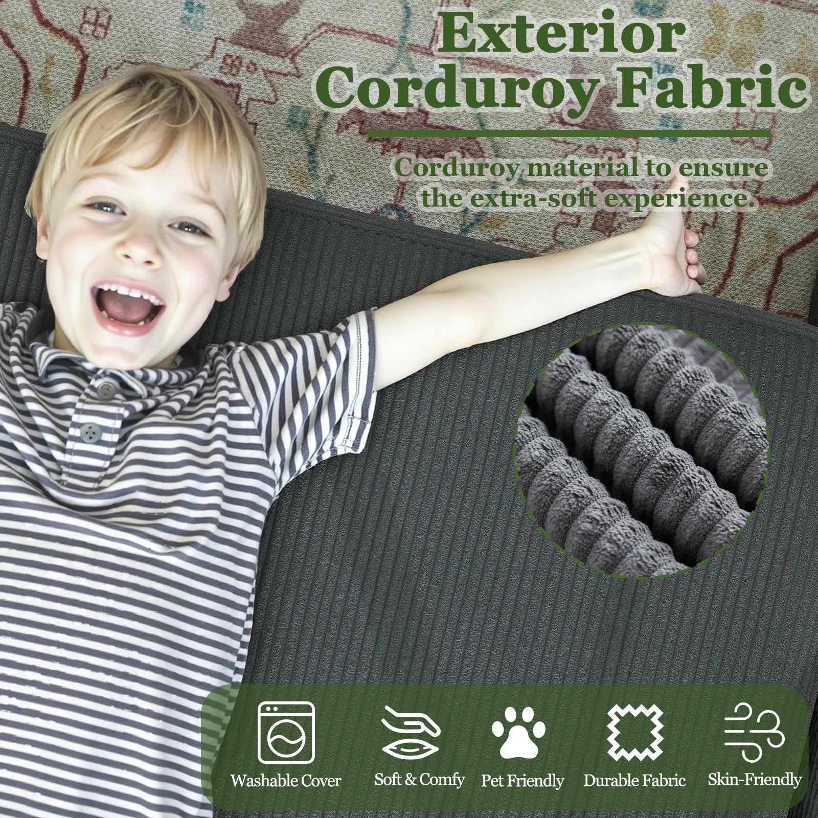 Modular Sectional Sofa with L-Shape Chaise, Cloud Couch in Corduroy, Deep Seat Living Room Sofa with Side Pockets, No Assembly R