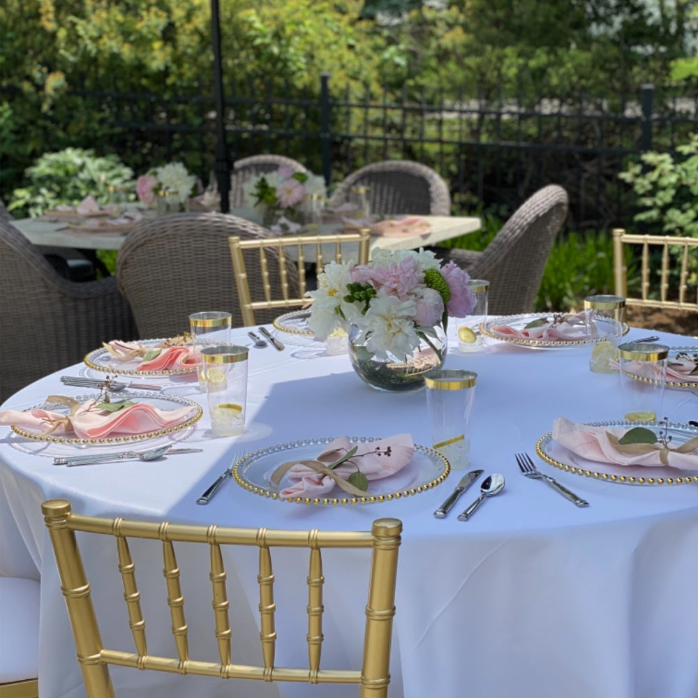 Clear Acrylic Charger Plate with Gold Beaded Rim – Decorative Dinner & Serving Plate