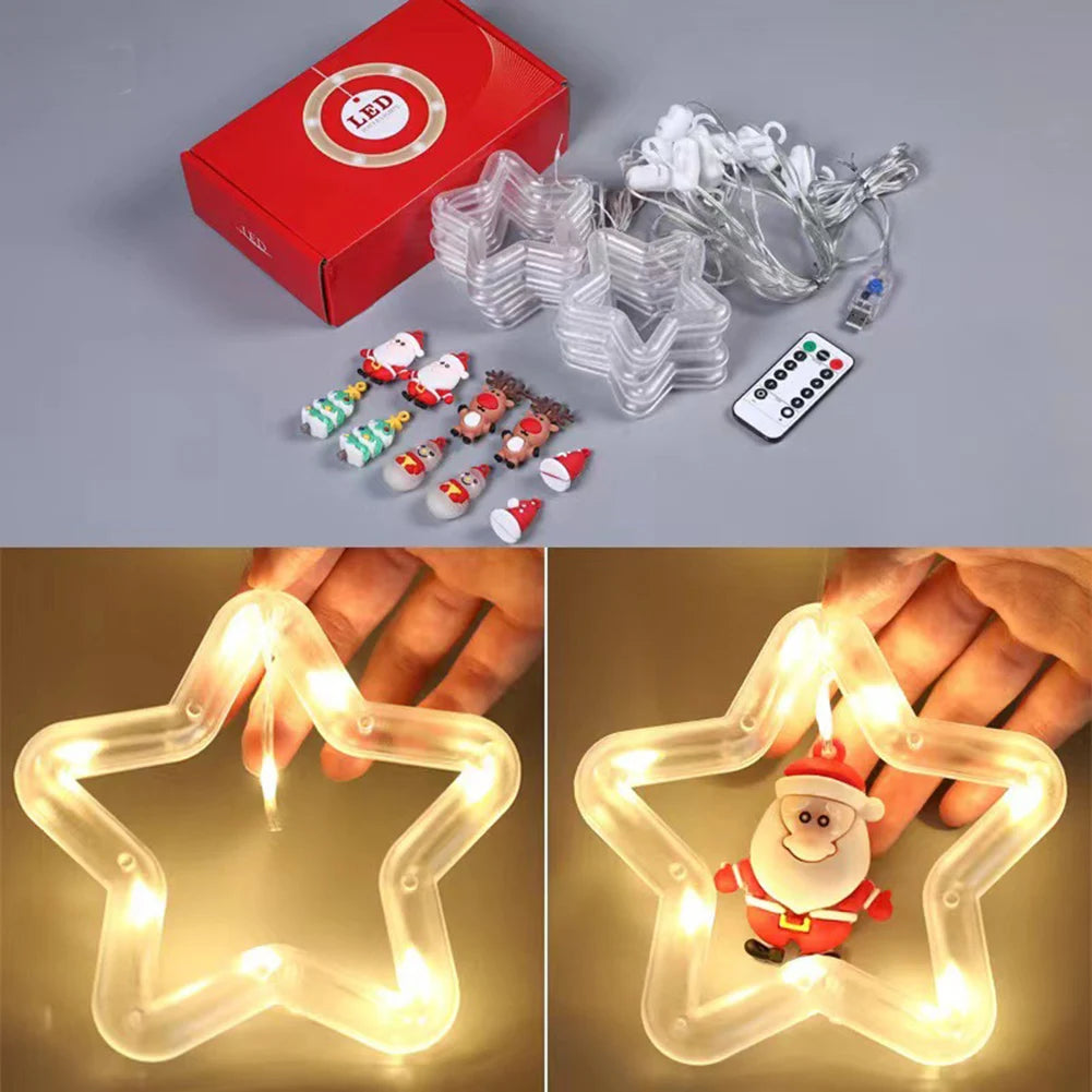 1pc Christmas Stars LED String Lights USB Operated  with Remote Christmas Decorative Ring Lights for  Indoor Decorations