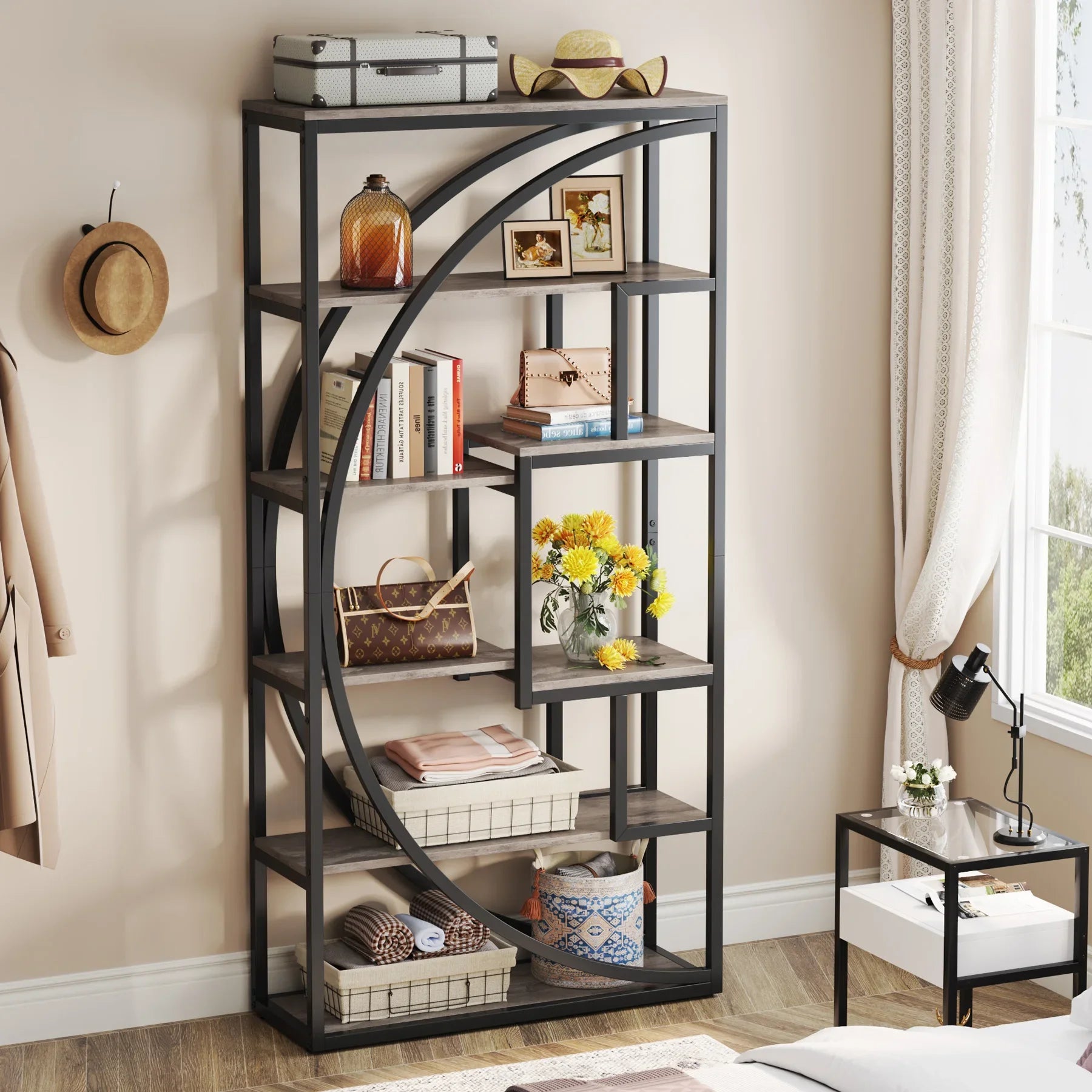 Tribesigns Industrial 5-Tier Étagère Bookcase – 70.8″ Tall, Vintage Grey