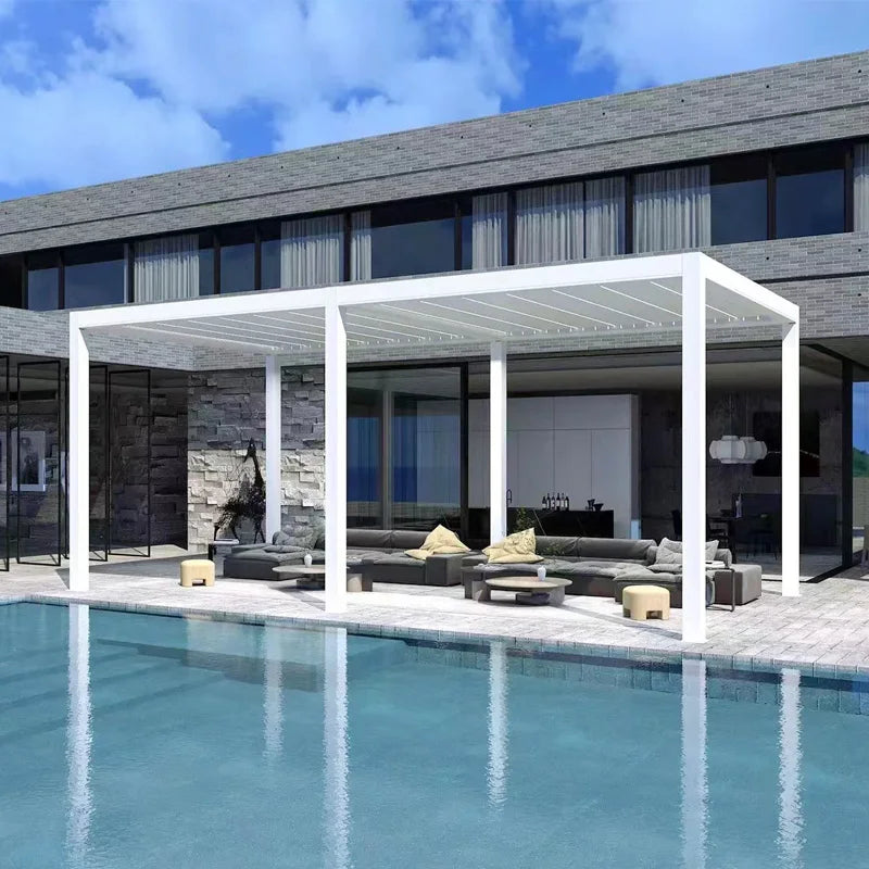 Electric Adjustable Bioclimatic Louvered Motorized Aluminous Waterproof Outdoor Living Garden Pergolas Gazebo Sunroom Pavilion