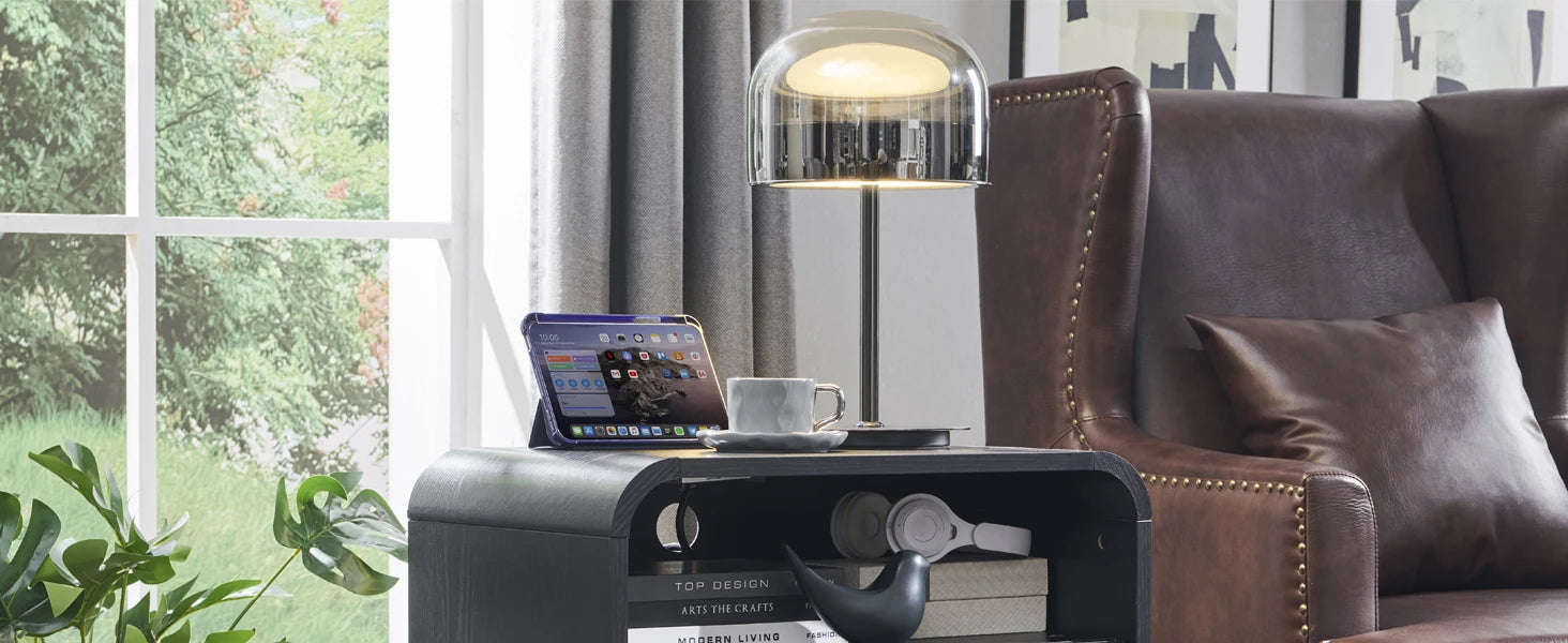 25" Tall Modern Nightstand with Charging Station, 23.6'' Wide Wood Bedside Table w/2 Storage Drawers,for Bedroom, Living Room