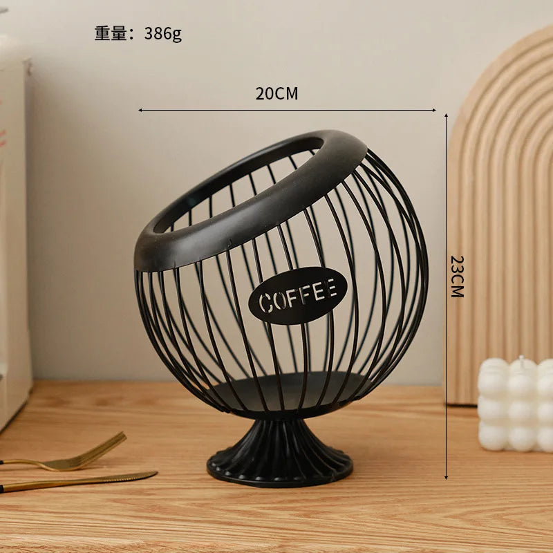 Creative Iron Fruit Basket & Coffee Capsule Organizer – Blue Diagonal Storage Basket