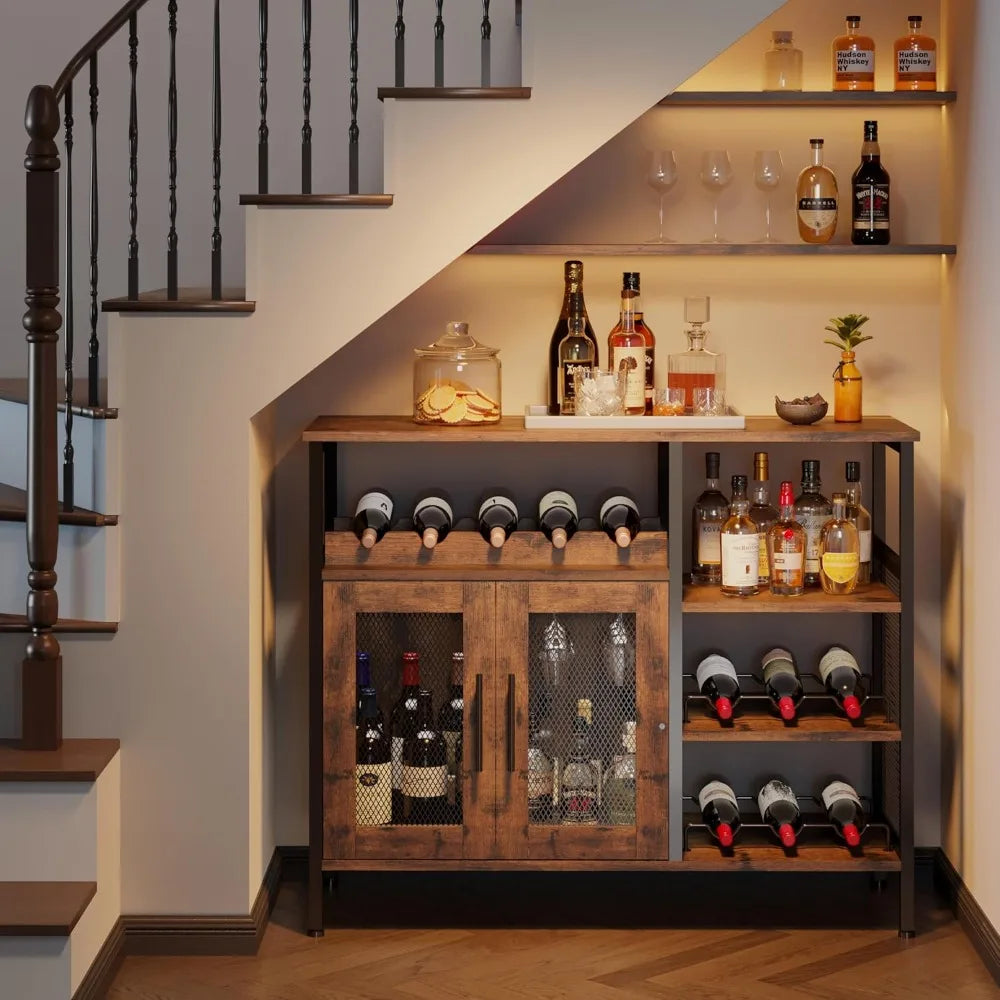 Detachable Wine Rack Cabinet – Coffee Bar Sideboard with Glass Holder