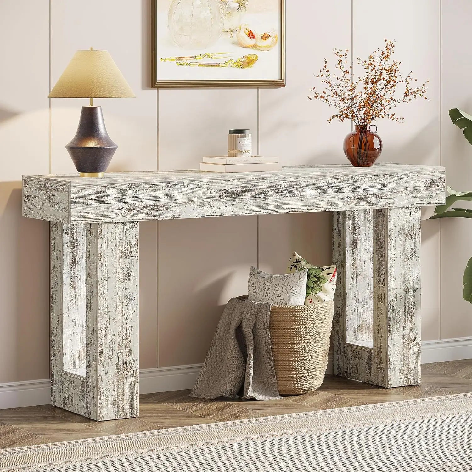 63-Inch Long Console Table, Wooden Rectangular Sofa Table Behind The Couch, Farmhouse Entryway Table for Entrance, Hallway