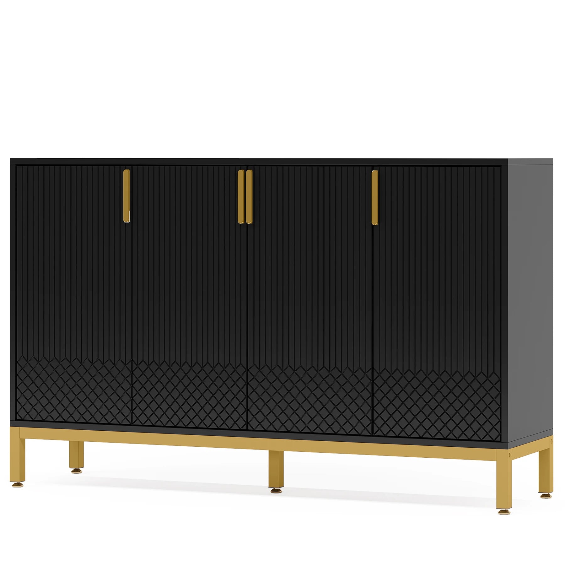 Tribesigns Modern Storage Cabinet, 59 Inch Console Cabinet Sideboard Buffet Cabinet with 4 Doors & Gold Metal Base