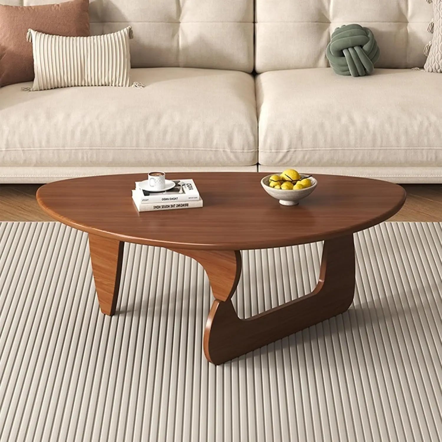 Mid-Century Modern Triangle Coffee Table – Rustic Center Table with Solid Wood Legs