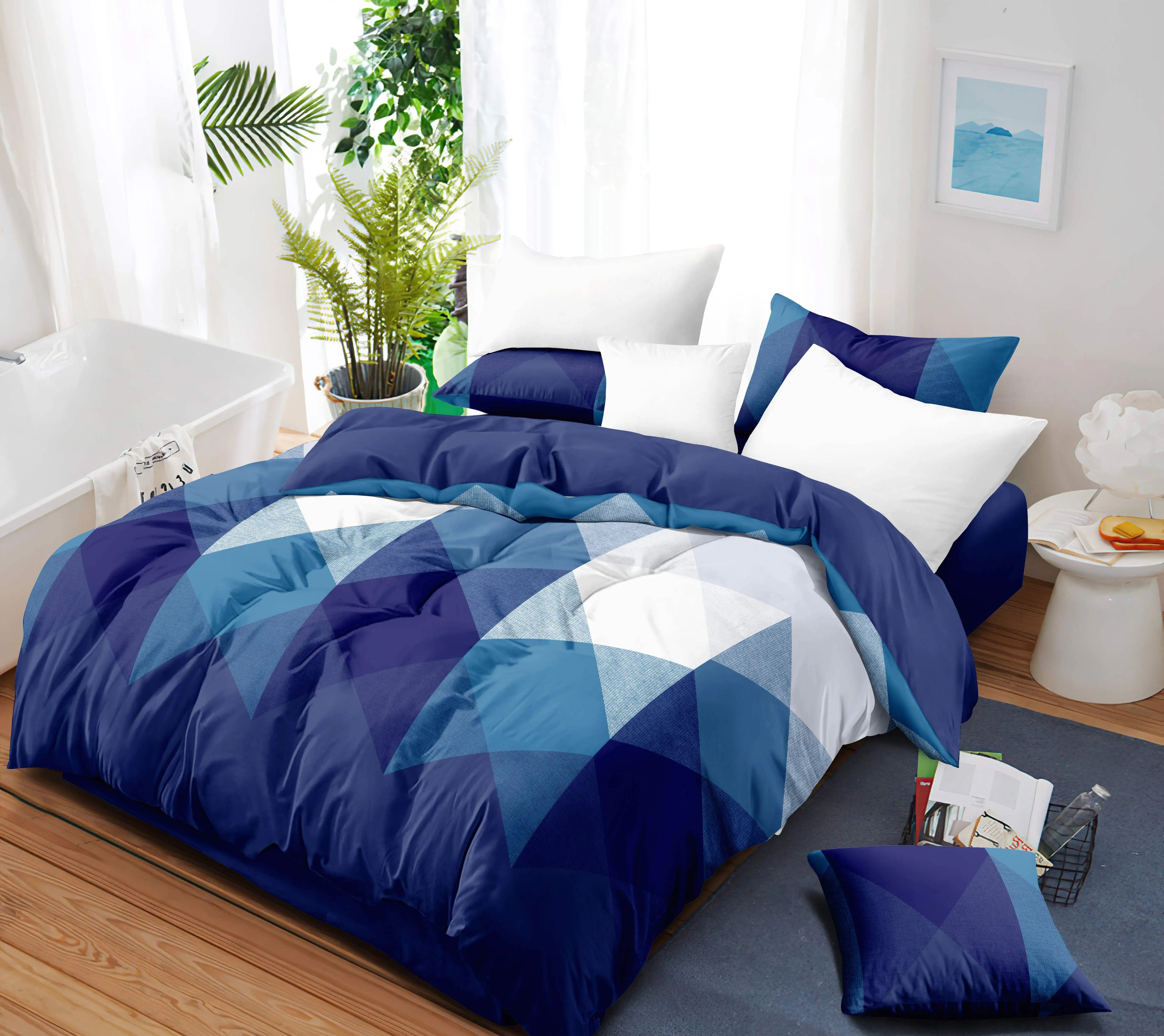 9-Piece Bedroom SetScandinavian Cottage Home Decor, Bedding Comforter Sets Charcoal Blue and White Cal King Size