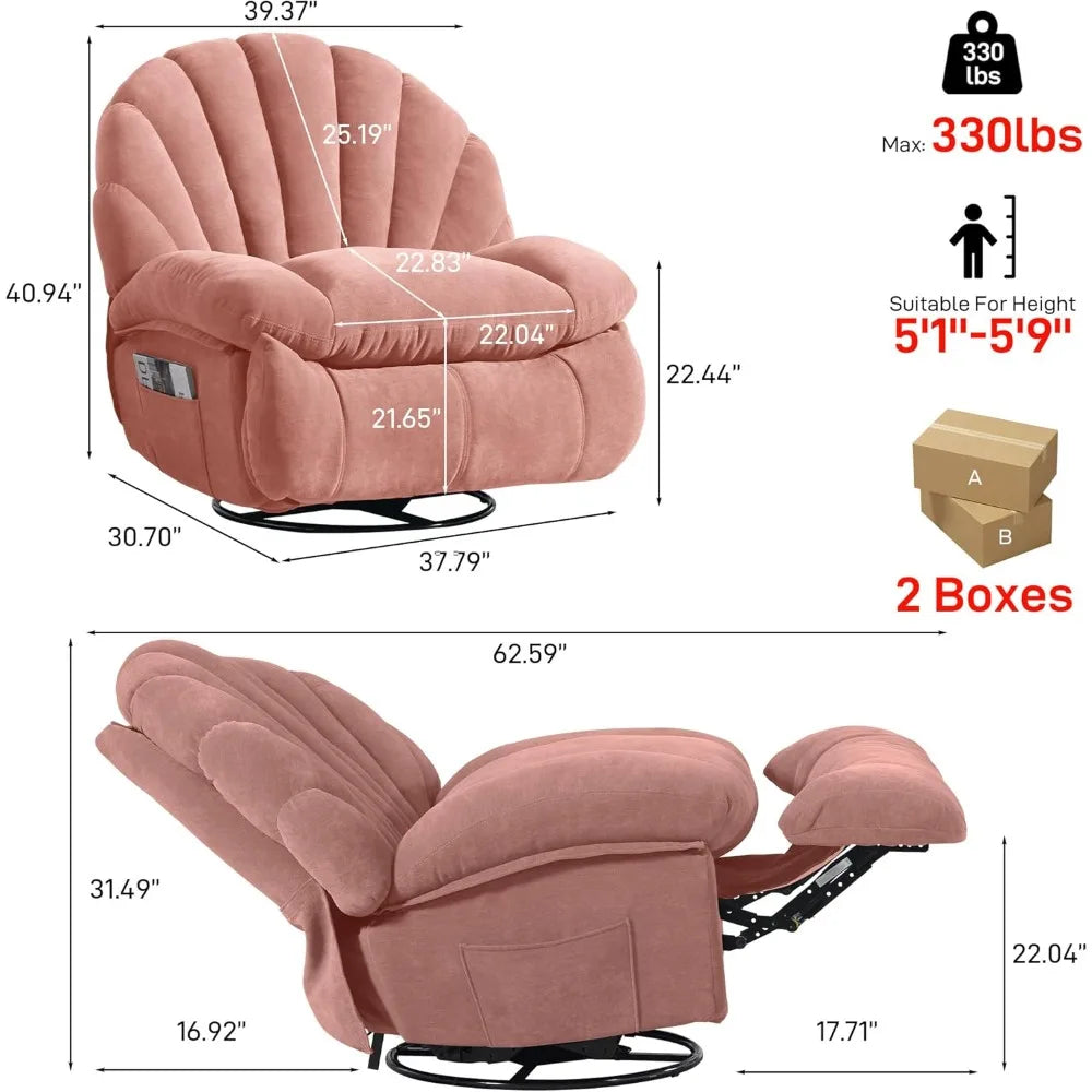 Swivel Recliner Rocker Chair – Shell-Shaped Upholstered Lounge with Storage