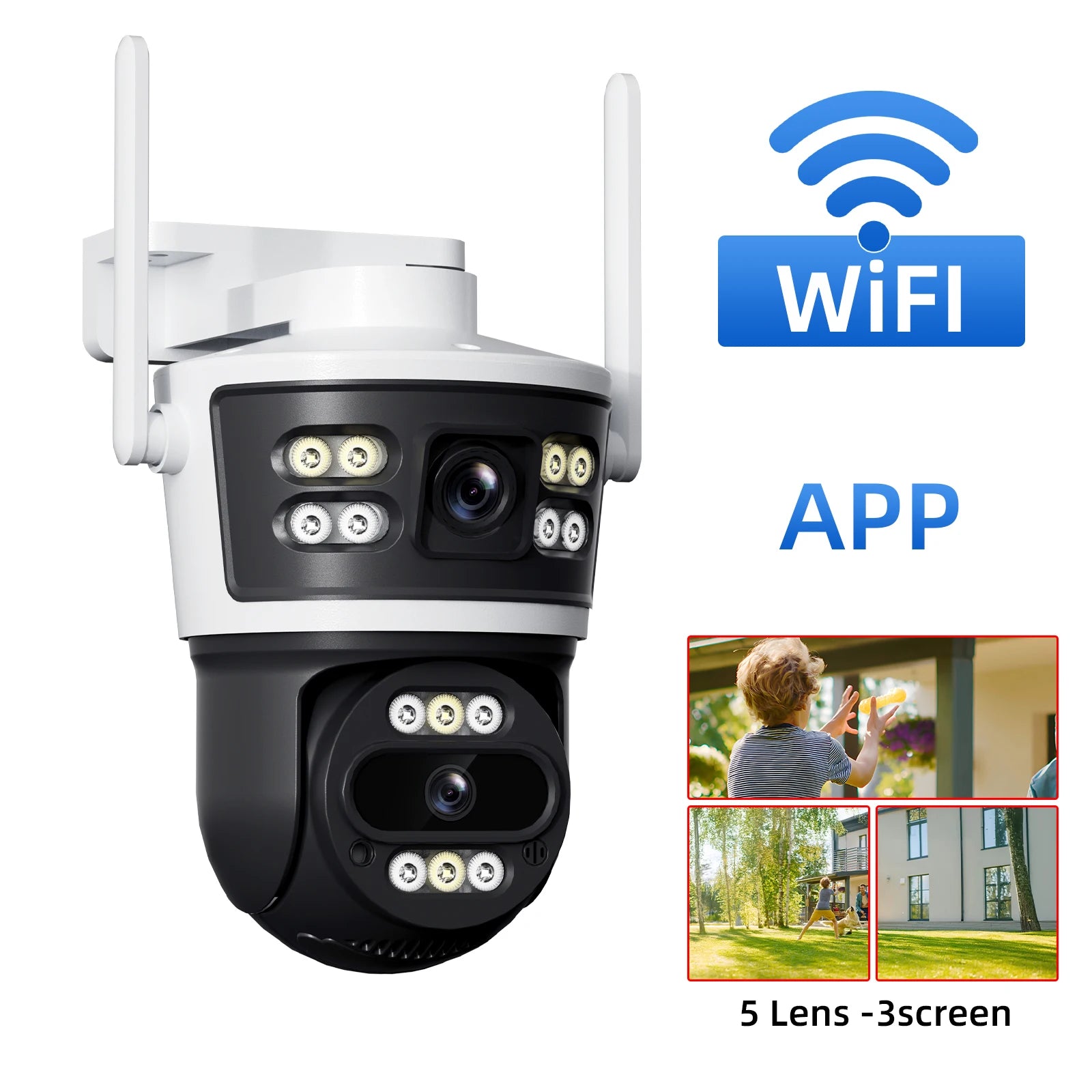 2Pcs Dual Lens WiFi Camera Smart Home Security PTZ IP Cameras 5MP Wireless Outdoor Dual Screens Auto Tracking Video Surveillance