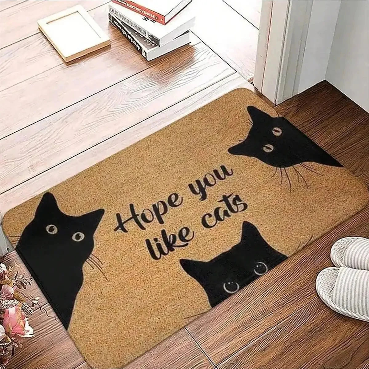 Cute Cat Pattern Entrance Door Mat Welcome Mat Bathroom Kitchen Non-slip Floor Carpet Washable Bedroom Home Decoration Small Rug