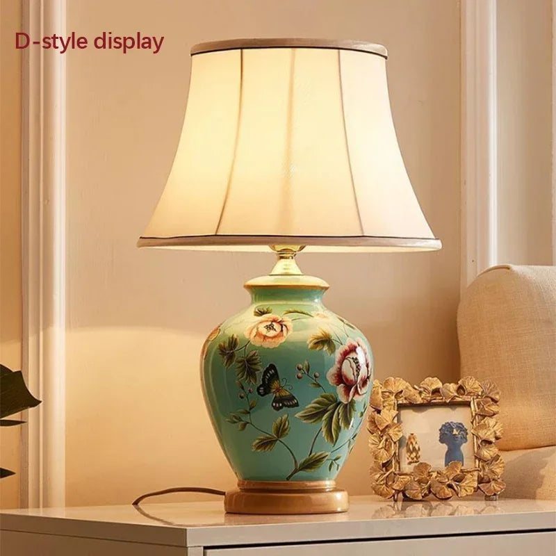 Ceramic Table Lamp LED Luxury Modern Creative Flower Pattern Desk Lights For Home Living Room Bedroom Bedside