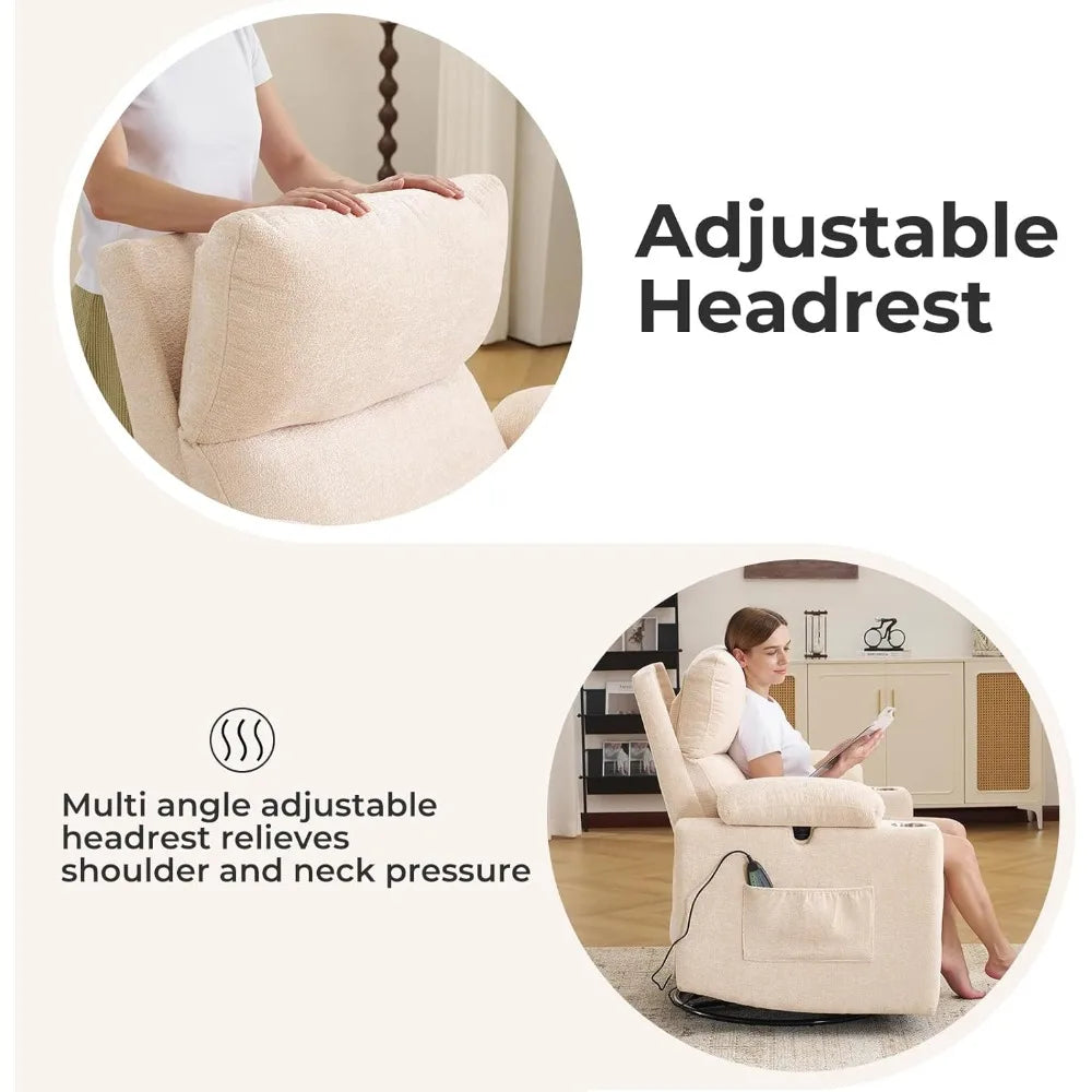 Electric Glider Recliner Rocking Chair Nursery with Adjustable Armrests Power Swivel Recliner for Breastfeeding Comfortable Nurs