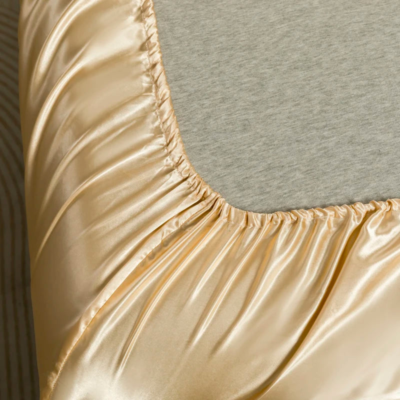 Opulent Solid Color Satin Bedding Set,Includes Flat Sheet, Fitted Sheet, Pillowcases,Luxury Linens for a Royal Sleep Experience