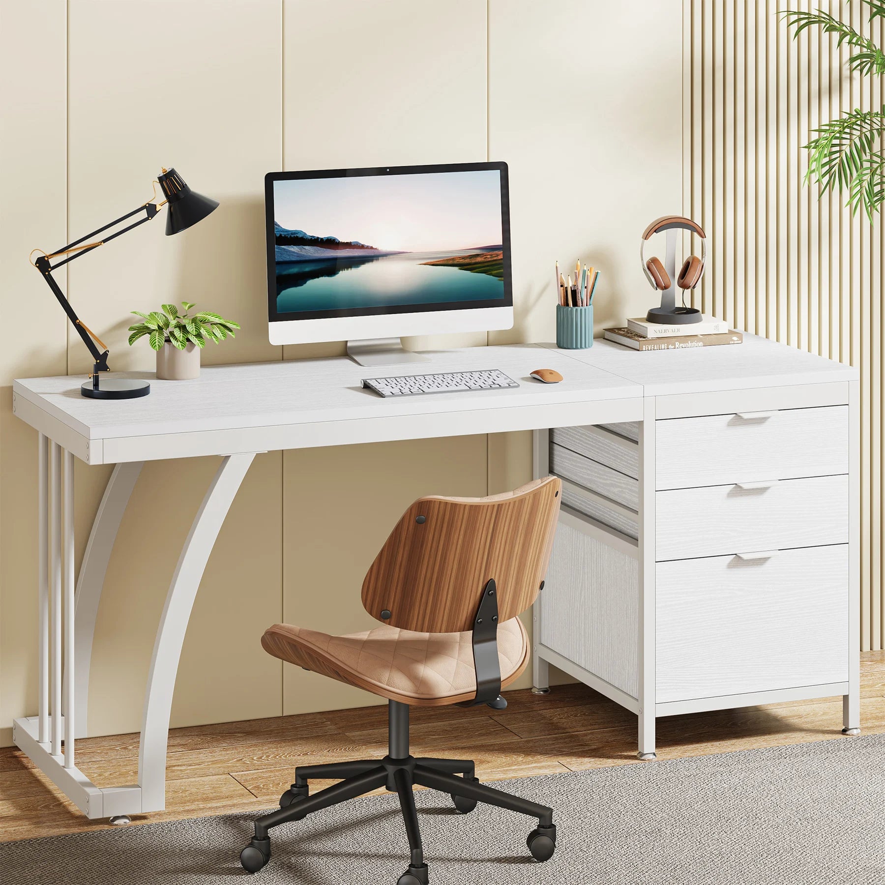 Tribesigns Computer Desk with 3 Drawers, 59-Inch PC Desk with Reversible Drawers, Industrial Study Writing Table Workstation