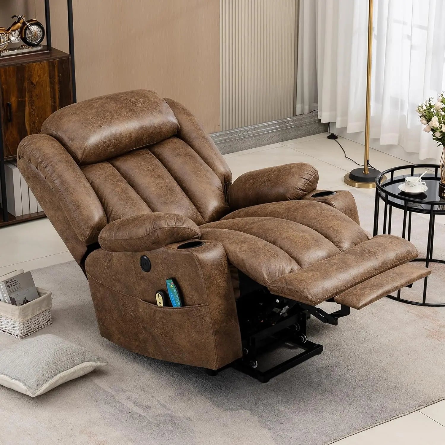 Tall Man Dual Motor Power Lift Recliner Chair with Extended Footrest, Oversized Lay Flat Sleeper Electric Recliner W/Heat
