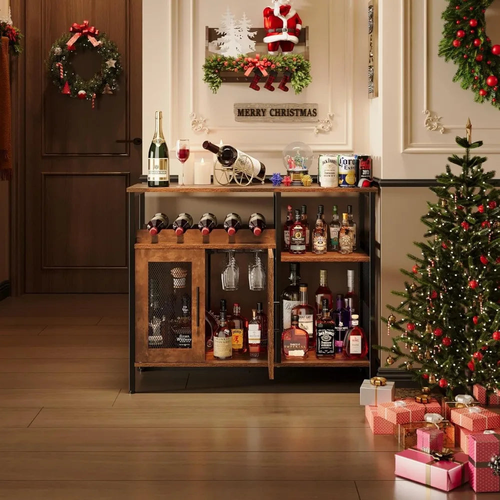 Detachable Wine Rack Cabinet – Coffee Bar Sideboard with Glass Holder