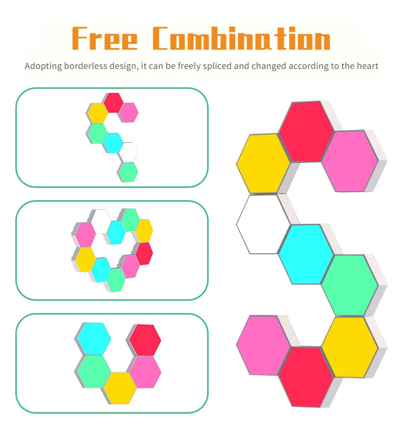 Geometric RGB Smart Lamp DIY Assembly Ambient Night Light Honeycomb Lights Touch Wall Lamp Color Changing Lamp Hexagon LED Light