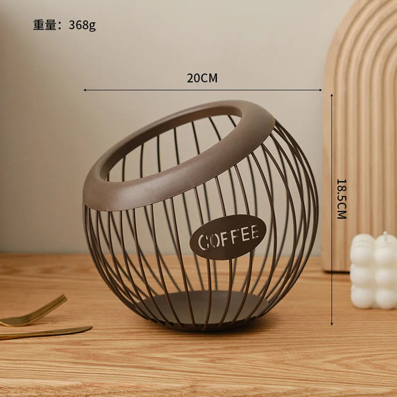 Creative Iron Fruit Basket & Coffee Capsule Organizer – Blue Diagonal Storage Basket