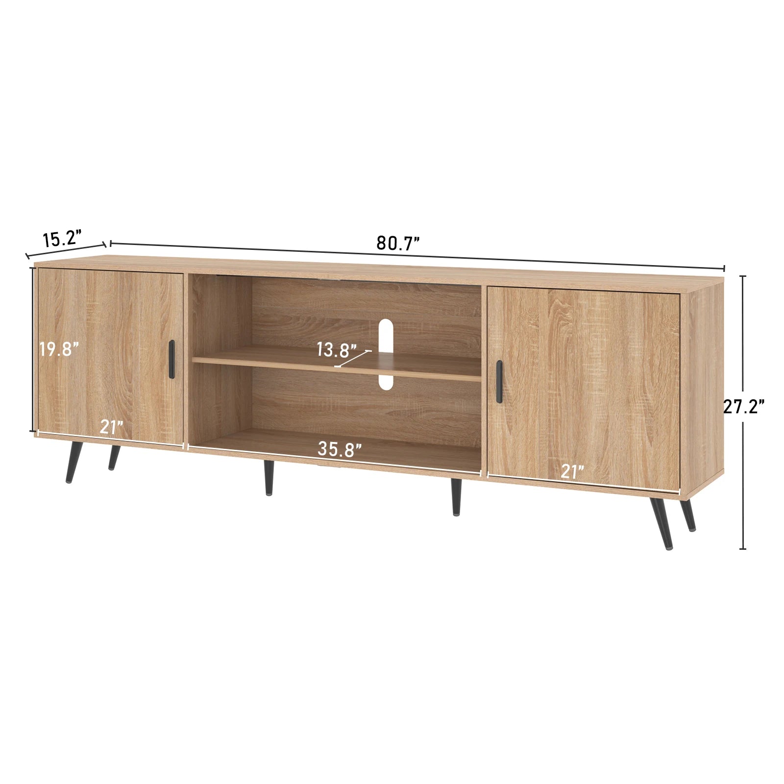Modern TV Stand, Wood TV Cabinet with Storage, Entertainment Center Console Open Storage Shelf for Living Room Media Console