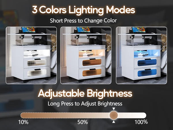 Nightstand with Wireless Charging Station, LED Nightstand Has Adjustable Rotary Workstation,Smart Night Stand