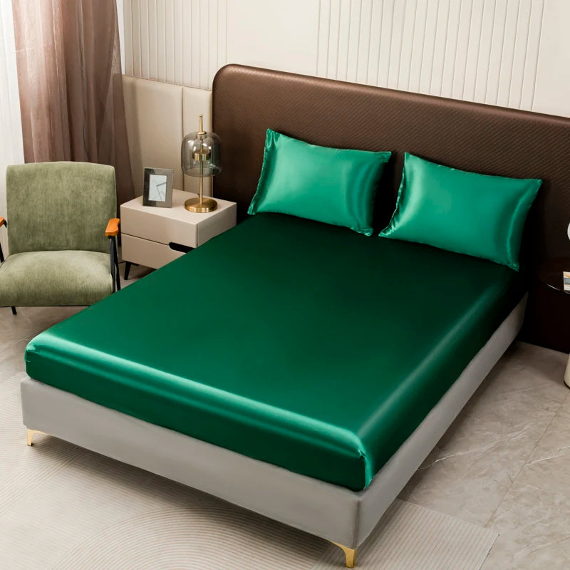 Opulent Solid Color Satin Bedding Set,Includes Flat Sheet, Fitted Sheet, Pillowcases,Luxury Linens for a Royal Sleep Experience