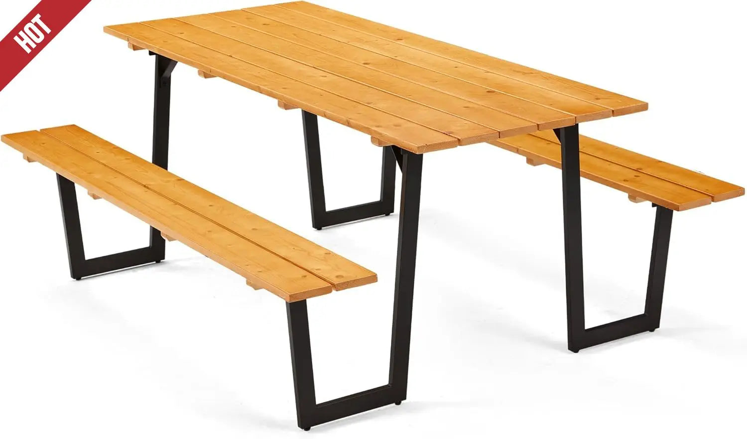 70" Wood Picnic Table for Outdoor, Rectangle Patio Dining Table and Bench Set, Heavy-Duty Picnic Beer Table Bench Set