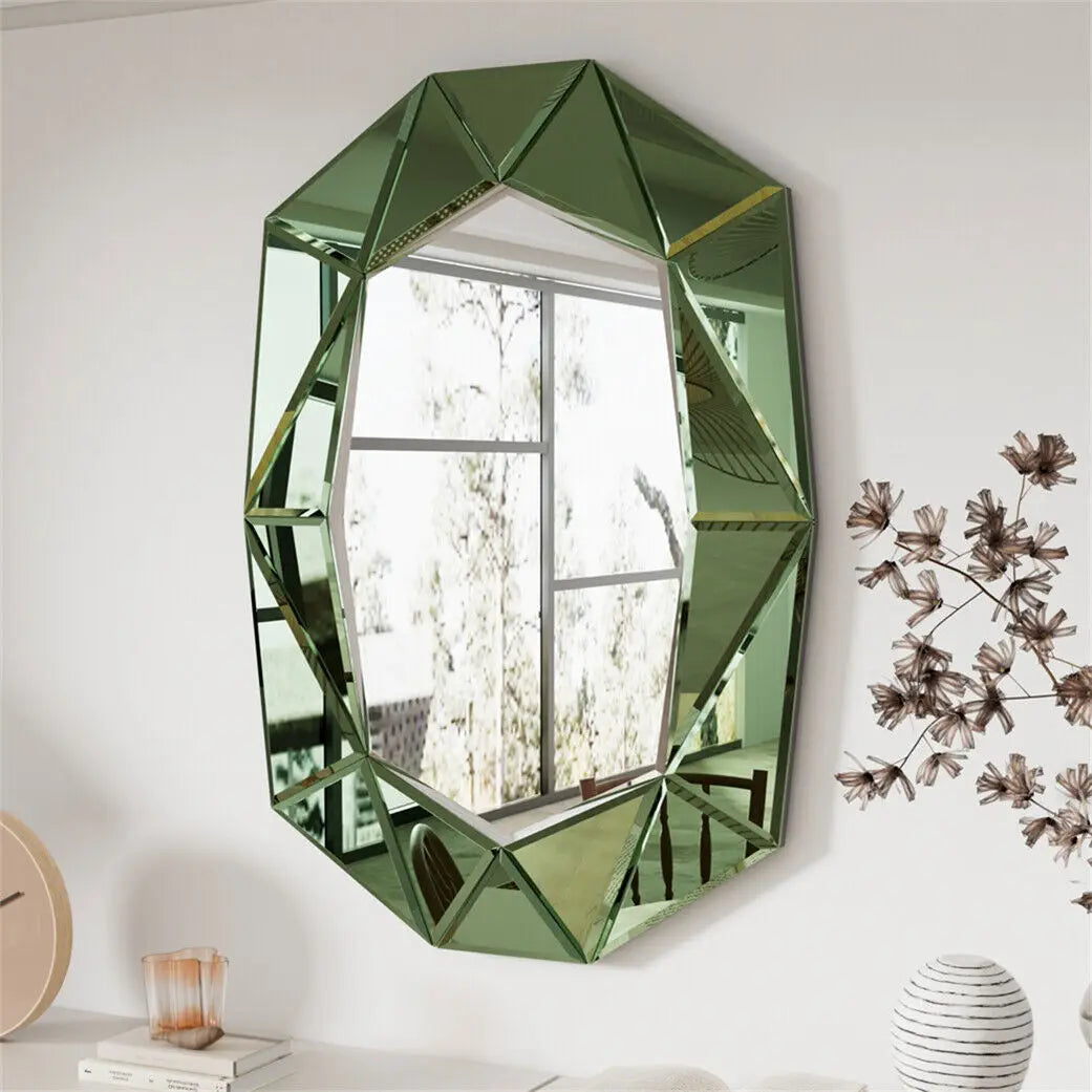 Large Wall Mirror Modern Irregular Accent Mirror Vintage Artistic Decor 100x72cm Green/Gold/Sliver f Living Room Entry Bathroom