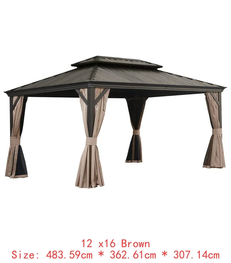 14x22 Hardtop Gazebo, Upgraded Metal Canopy with Drainage System, Dual-Layer Galvanized Steel Roof, Includes Curtains &